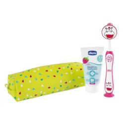 Chicco Kids Toothbrush and Toothpaste Set with Strawberry Toothpaste and Soft Bristle Toothbrush with Suction Cup,