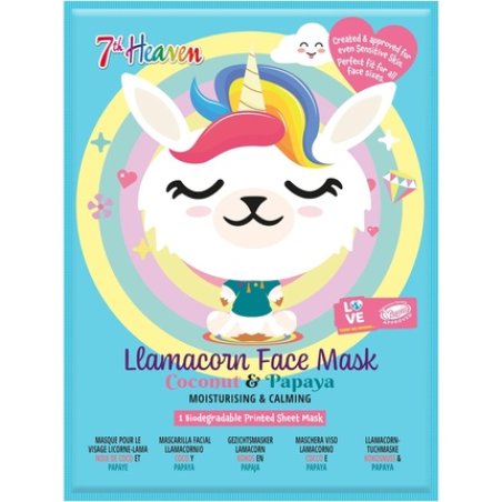 7th Heaven Llamacorn Sheet Face Masks Skincare Set for Kids Aged 8 Coconut & Papaya Calming Hydrating Moisturizing