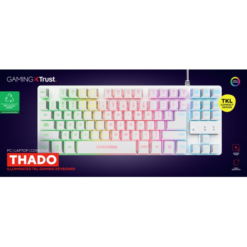 Trust GXT 833W THADO clavier Jouer USB QWERTY Anglais américain Blanc