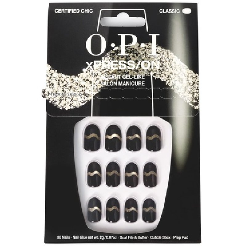 OPI xPress/ON Press On Nails Up to 14 Days of Gel-Like Salon Manicure Vegan Sustainable Packaging With Nail Glue Black
