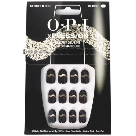 OPI xPress/ON Press On Nails Up to 14 Days of Gel-Like Salon Manicure Vegan Sustainable Packaging With Nail Glue Black