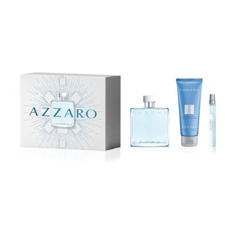 Azzaro Chrome Eau de Toilette - Fresh Mens Cologne Gift Set - Full Size Fragrance (3.3 fl oz) Travel Size Spray (0.34