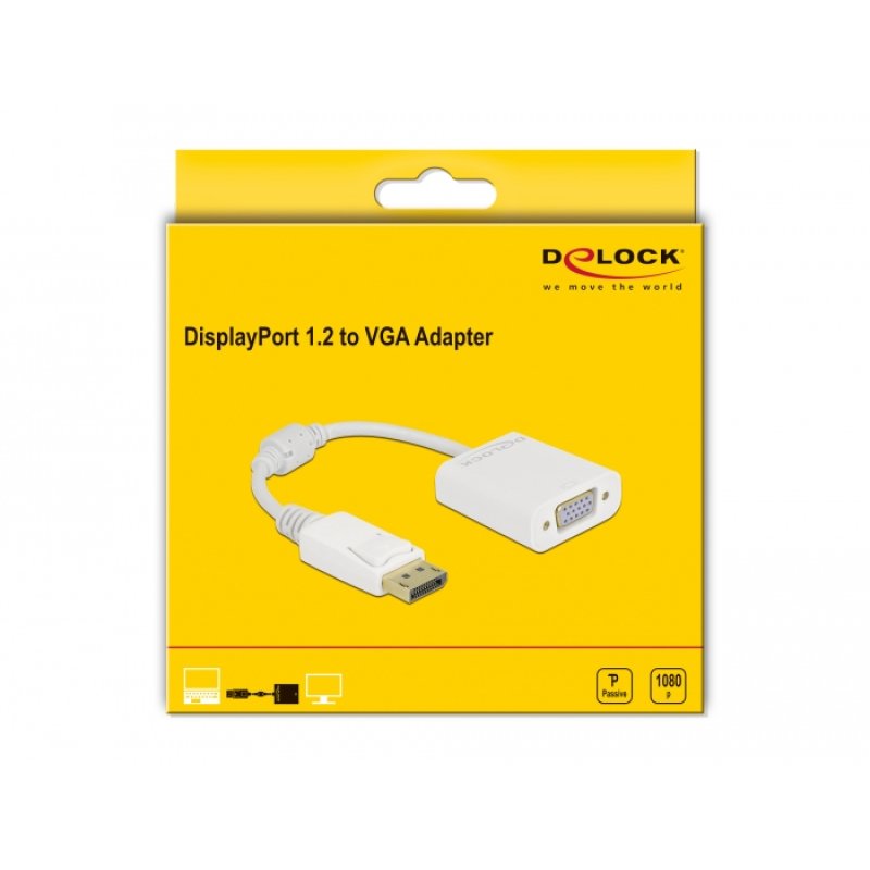 DELOCK Adapter DisplayPort 1.2 Stecker zu VGA Buchse Passiv weiss