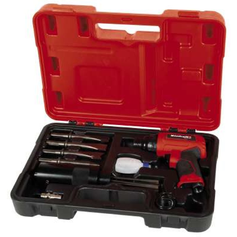 Druckluft-Meißelhammer TC-PC 45 Set (rot/schwarz, mit 4-teiligem Meißel-Set, Nadel-Entroster, Koffer)
