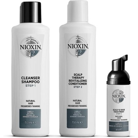 Nioxin 3-Part System 2 Natural Hair with Progressed Thinning Hair Treatment Scalp Therapy Hair Thickening Treatment