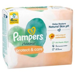 Pampers Harmonie Protect & Care Baby Wipes 44 Wipes - 176 Baby Wipes with Natural Ingredients and Calendula