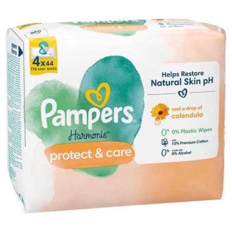 Pampers Harmonie Protect & Care Baby Wipes 44 Wipes - 176 Baby Wipes with Natural Ingredients and Calendula