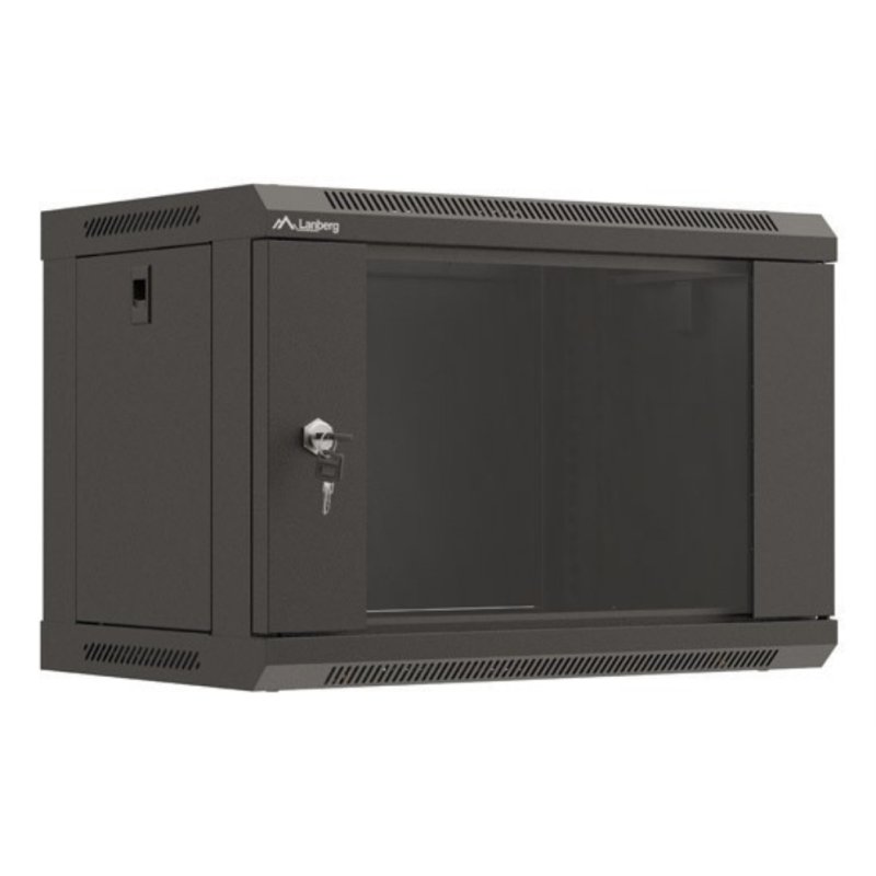 ARMARIO LANBERG MURAL RACK 19" 6U 540X350 FLAT PACK NEGRO PUERTA CRISTAL