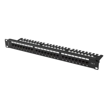 PATCH PANEL LANBERG 24 PUERTOS 1U 19" CAT.6 UTP CON ORGANIZADOR CABLES NEGRO