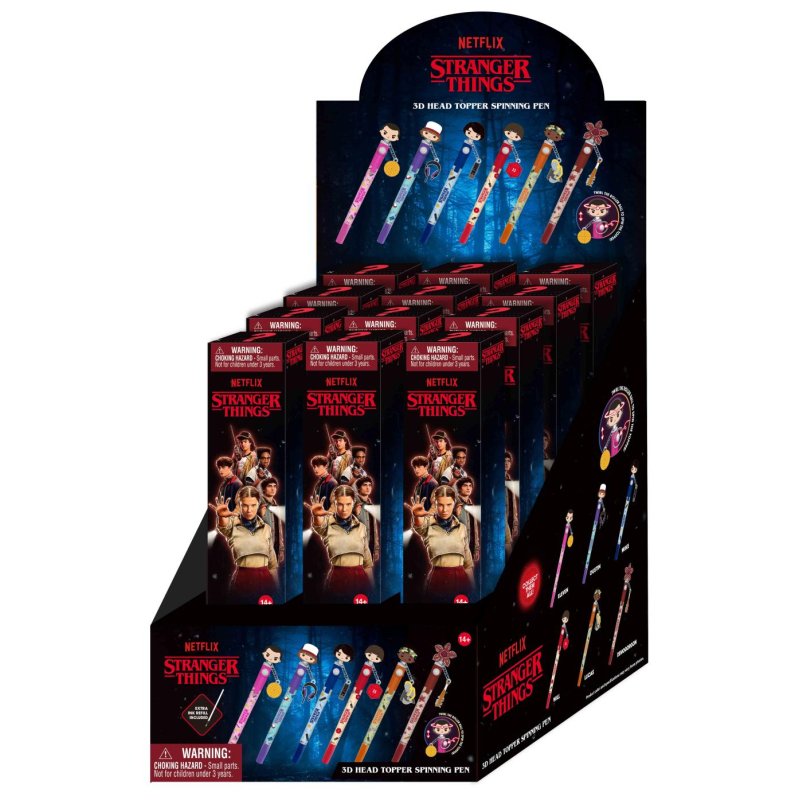 STRANGER THINGS - Stylo rotatif 3D Head Topper (Display de 12 pieces)