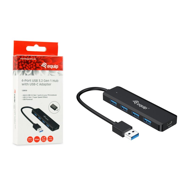 Equip 128959 hub & concentrateur USB 3.2 Gen 1 (3.1 Gen 1) Type-A 5000 Mbit/s Noir