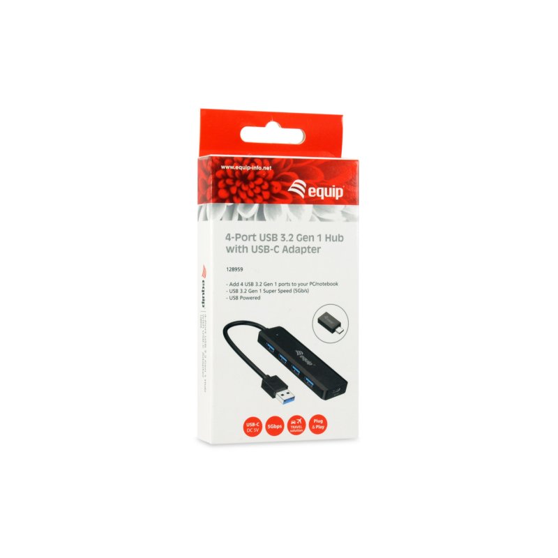 Equip 4-Port USB 3.2 Gen 1 Hub with USB-C Adapter