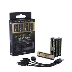 VERICO LoopEnergy 4-Pack AA PRO - Wiederaufladbare USB-C Batterie AA 1,5V 3330mWh (2220mAh) Li-Ion, USB-C, 4er Pack AA,