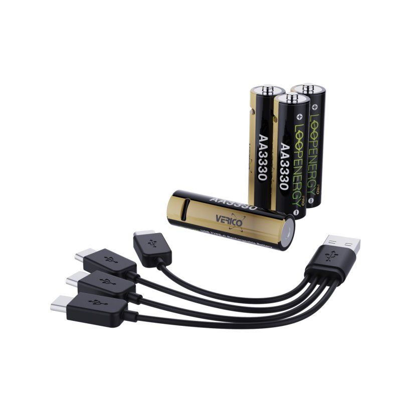 VERICO LoopEnergy 4-Pack AA PRO - Wiederaufladbare USB-C Batterie AA 1,5V 3330mWh (2220mAh) Li-Ion, USB-C, 4er Pack AA,