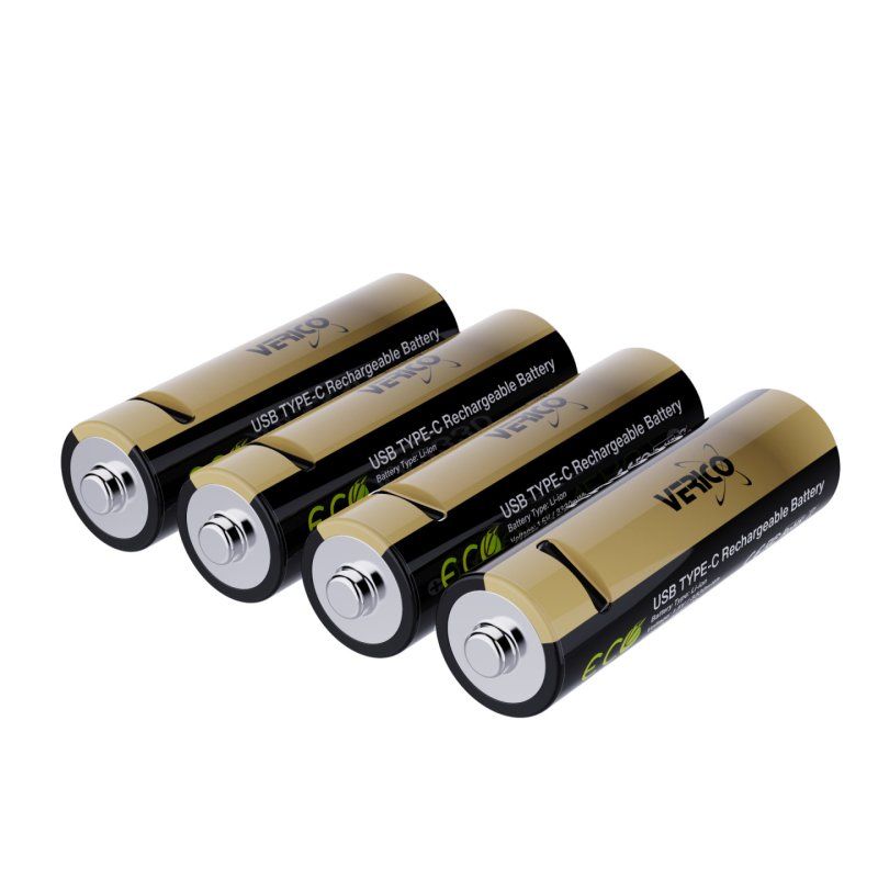 VERICO LoopEnergy 4-Pack AA PRO - Wiederaufladbare USB-C Batterie AA 1,5V 3330mWh (2220mAh) Li-Ion, USB-C, 4er Pack AA,