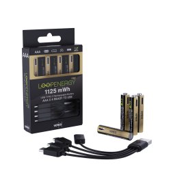 VERICO LoopEnergy 4-Pack AAA PRO - Wiederaufladbare USB-C Batterie AA 1,5V 1125mWh (750mAh) Li-Ion, USB-C, 4er Pack AA,