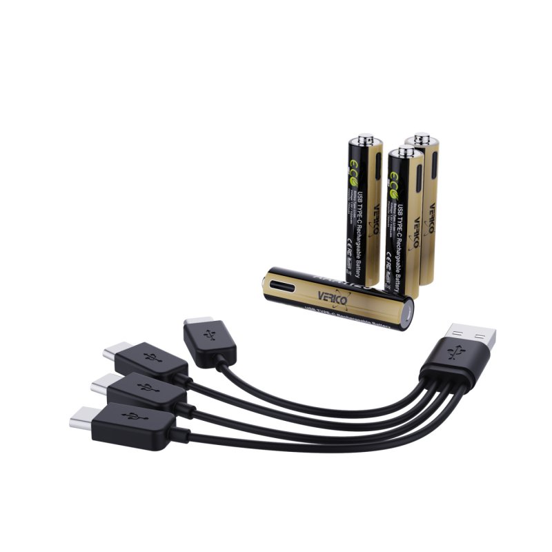 VERICO LoopEnergy 4-Pack AAA PRO - Wiederaufladbare USB-C Batterie AA 1,5V 1125mWh (750mAh) Li-Ion, USB-C, 4er Pack AA,