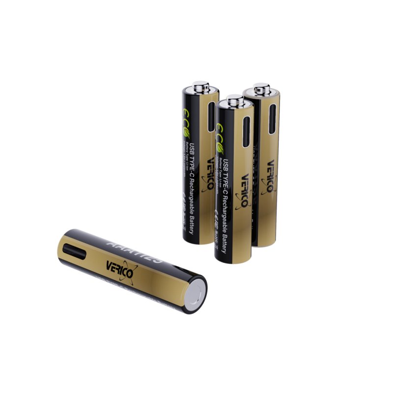 VERICO LoopEnergy 4-Pack AAA PRO - Wiederaufladbare USB-C Batterie AA 1,5V 1125mWh (750mAh) Li-Ion, USB-C, 4er Pack AA,