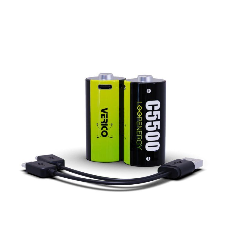 VERICO LoopEnergy Baby C 2er Pack - 5500mWh / 3700 mAh, USB Type-C wiederaufladbare Batterie, Li-Ion, enthält 1 Type A