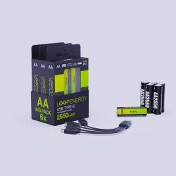 VERICO LoopEnergy 6-Pack AA - Wiederaufladbare USB-C Batterie AA 1,5V 2550mWh (1700mAh) Li-Ion, USB-C, 3x2er Pack AA, 3