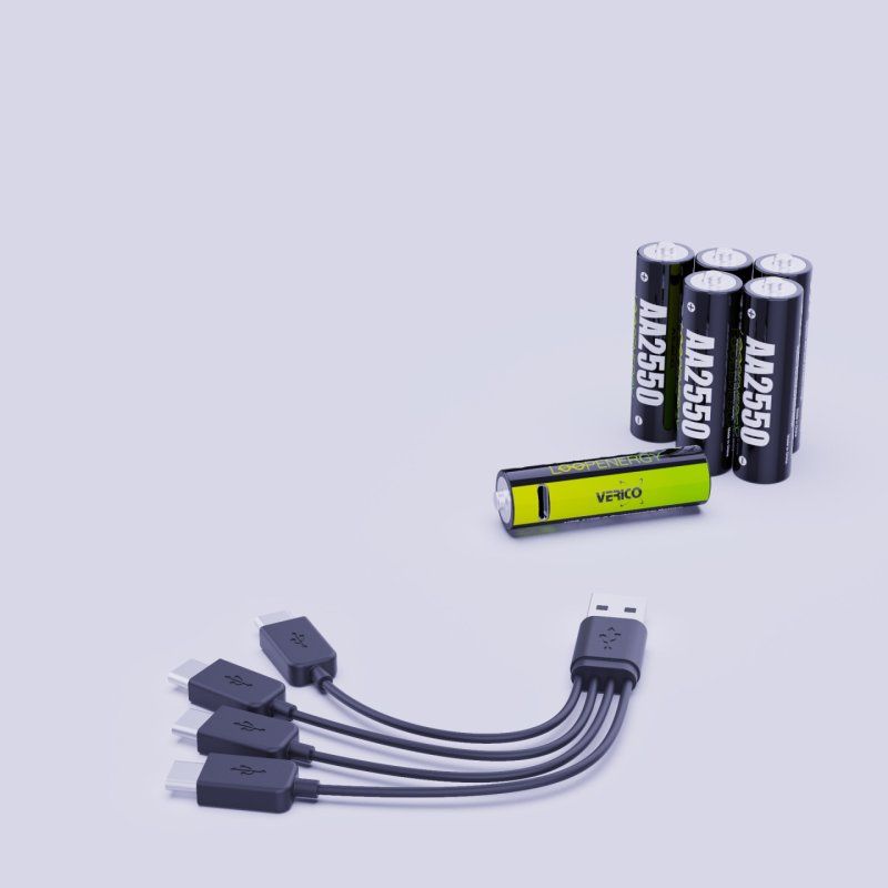 VERICO LoopEnergy 6-Pack AA - Wiederaufladbare USB-C Batterie AA 1,5V 2550mWh (1700mAh) Li-Ion, USB-C, 3x2er Pack AA, 3