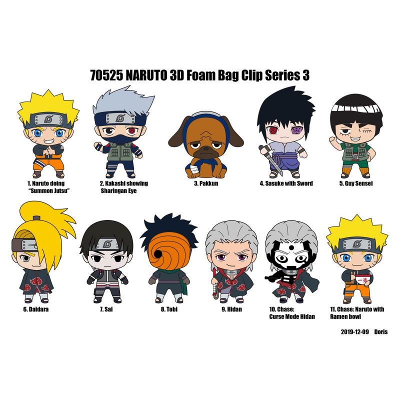 NARUTO SHIPPUDEN - Series 3 - 3D Foam Bag Clip (Display 24 Pcs)