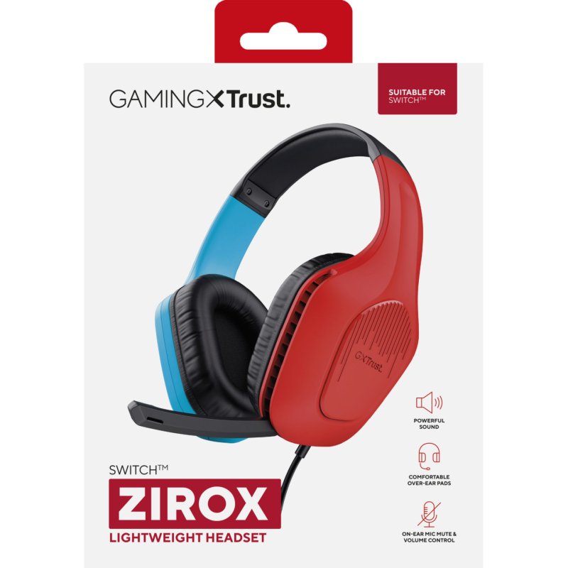 Trust GXT 416S Zirox Casque Avec fil Arceau Jouer Noir, Cyan, Rouge