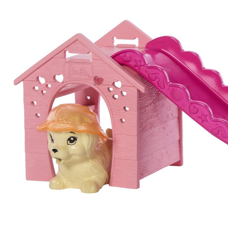 Barbie Puppy Pool Party Playset with Doll, Pool, Doghouse & Slide, 2 Pet Figures & 6 Accessories