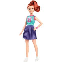 Barbie Fashionistas Doll 232 in Jersey Top and Pleated Purple Skirt, Red Hair