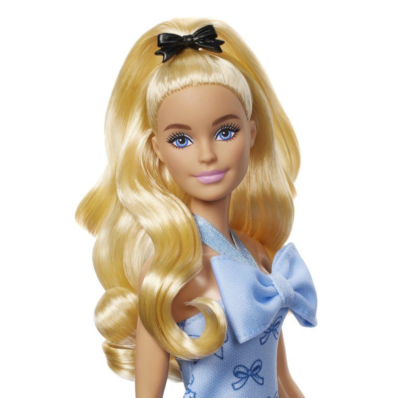 Barbie Fashionistas Doll 237 in Blue Bow Halter Dress, Blonde Ponytail with Bow Accessory
