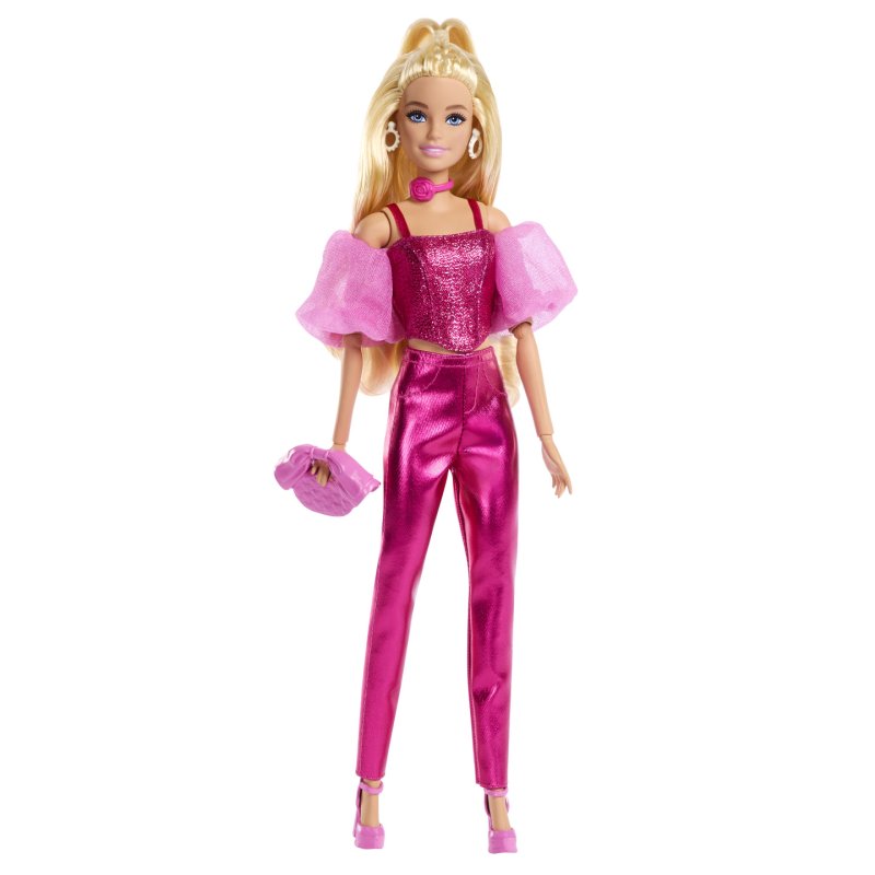 Barbie Deluxe Style Fashion Doll 5 in Metallic Pink Outfit with Corset Top and Accessories, Blonde