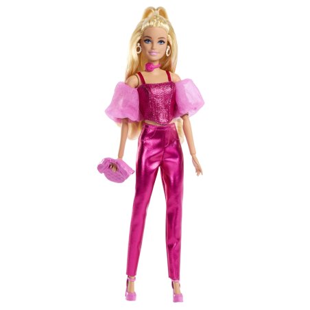 Barbie Deluxe Style Fashion Doll 5 in Metallic Pink Outfit with Corset Top and Accessories, Blonde