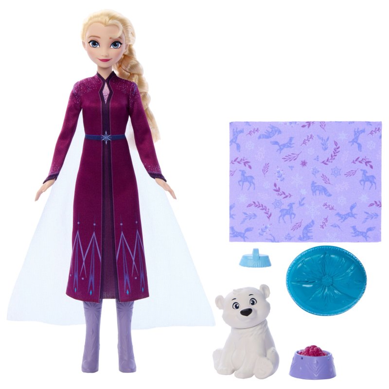 Disney Frozen Elsa Fashion Doll & Polar Bear Cub Figure with 4 Nurturing Accessories