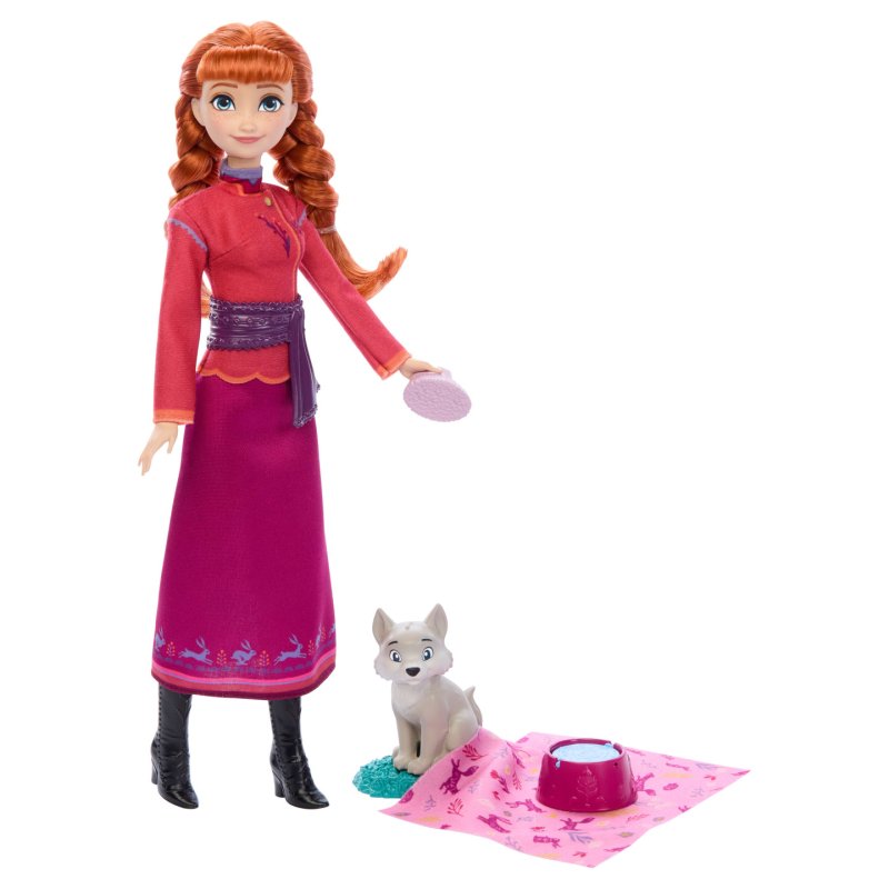 Disney Die Eiskönigin Anna-Modepuppe und Wolfsjunges-Figur (mit 4 Pflegezubehörteilen)