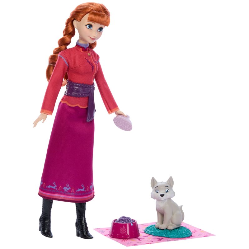 Disney Die Eiskönigin Anna-Modepuppe und Wolfsjunges-Figur (mit 4 Pflegezubehörteilen)