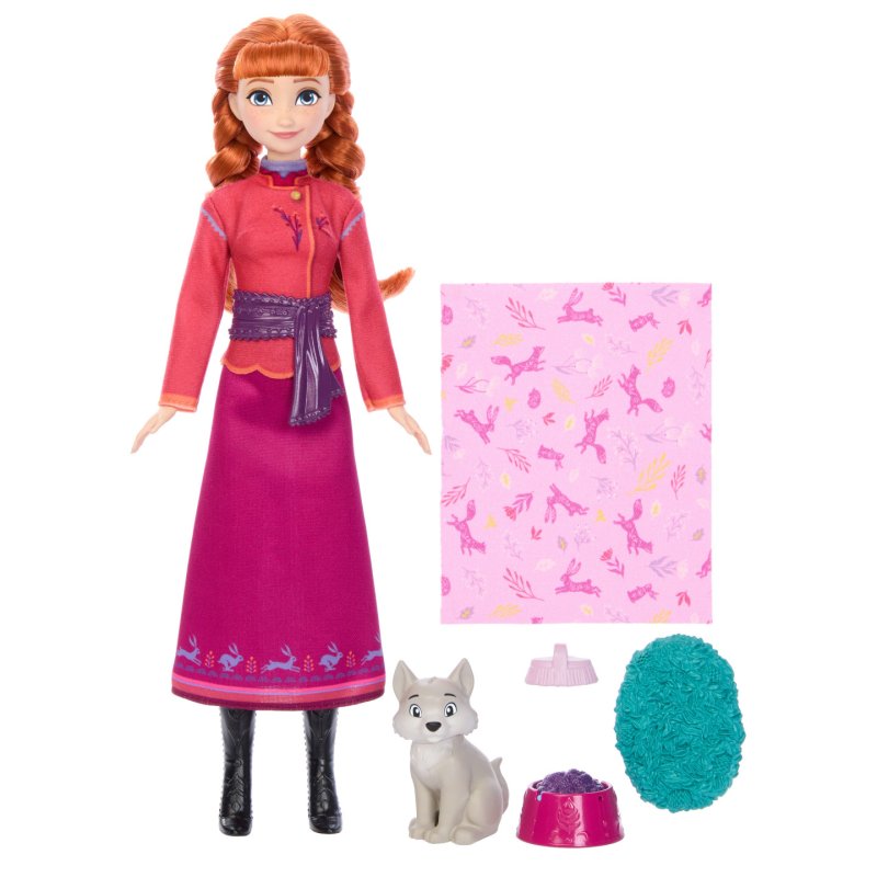 Disney Die Eiskönigin Anna-Modepuppe und Wolfsjunges-Figur (mit 4 Pflegezubehörteilen)