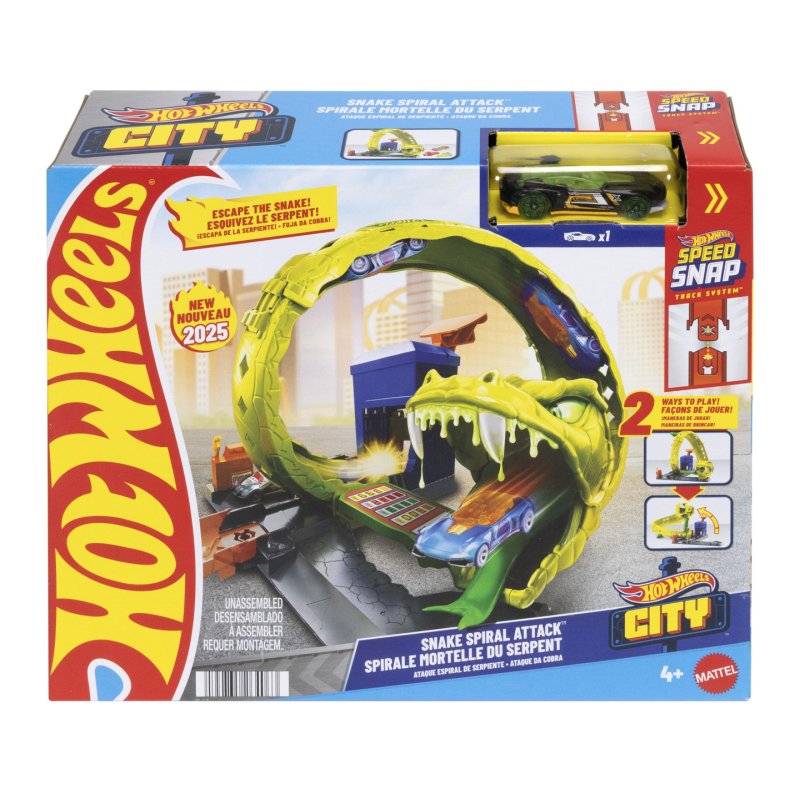 Hot Wheels City Snake Spiral Attack Playset with 1:64 Scale Die-Cast Toy Car & Speed Snap Track