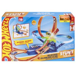 Hot Wheels Stunt Tracks Mid-Air Crash Playset with 1:64 Scale Die-Cast Toy Car & Motorized Booster