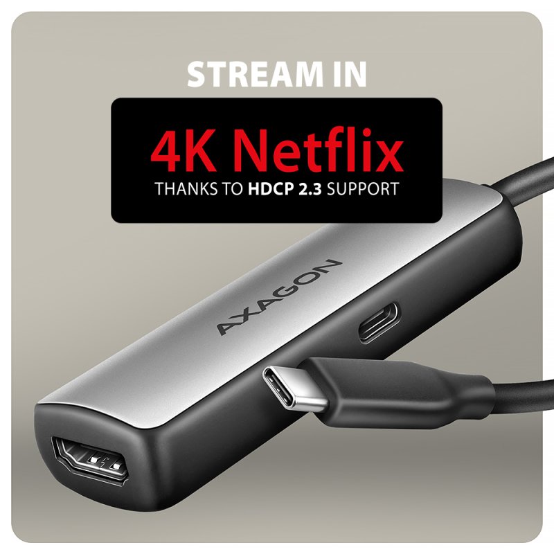 Axagon RVC-HI8KPD, USB-C - HDMI 2.1 adapter, 8K/60Hz, 4K/144Hz, HDR10 , PD100W