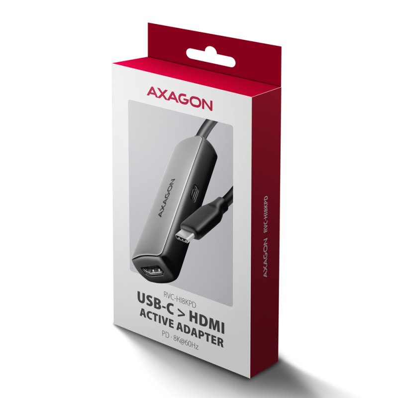 Axagon RVC-HI8KPD, USB-C - HDMI 2.1 redukce / adaptér, 8K/60Hz, 4K/144Hz, HDR10 , PD100W 0,16 m USB Type-C HDMI USB