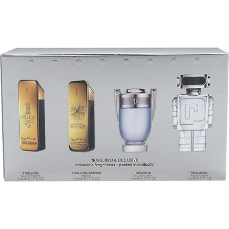 Paco Rabanne Mini Set for Men: One Million 0.17 Eau De Toilette, One Million 0.17 Parfum, Invictus 0.17 EDT, Phantom