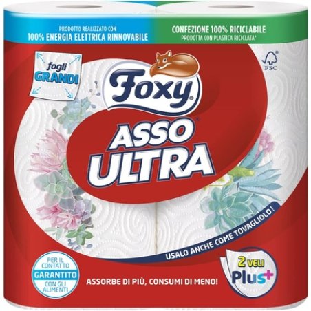 Foxy Asso Ultra Schleier Plus Dryer Dryer, 2 Rolls, Absorbent And Durable