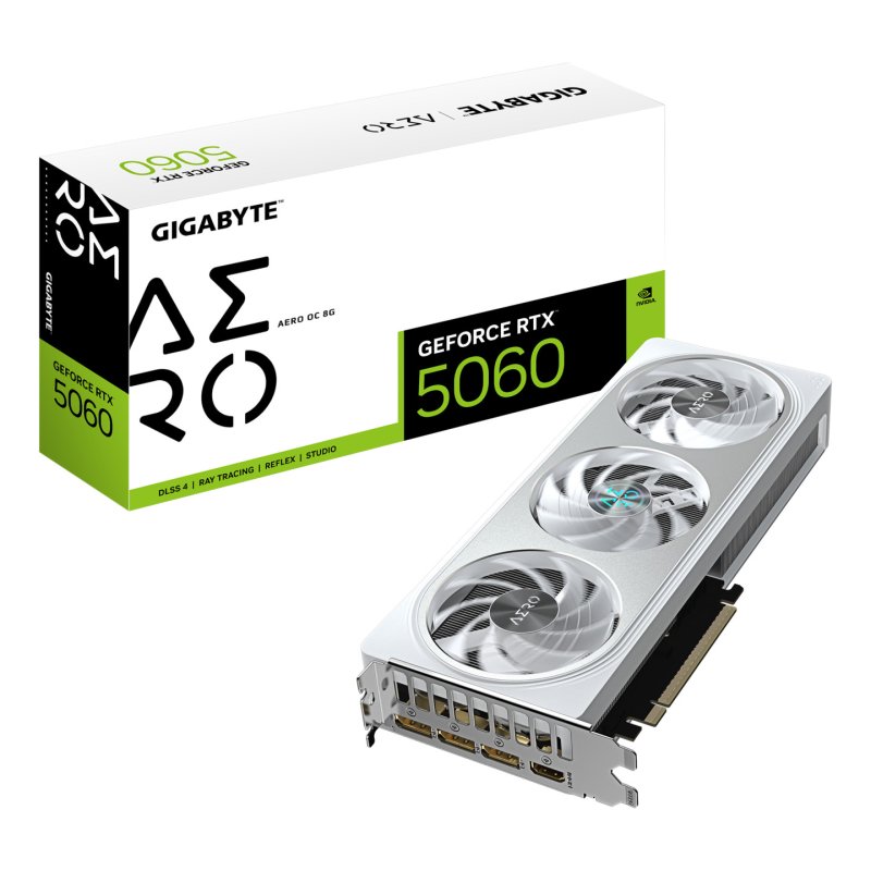 GIGABYTE GeForce RTX 5060 AERO OC 8G Graphics Card - 8GB GDDR7, 128bit, PCI-E 5.0, 2595 MHz Core Clock, 3 x