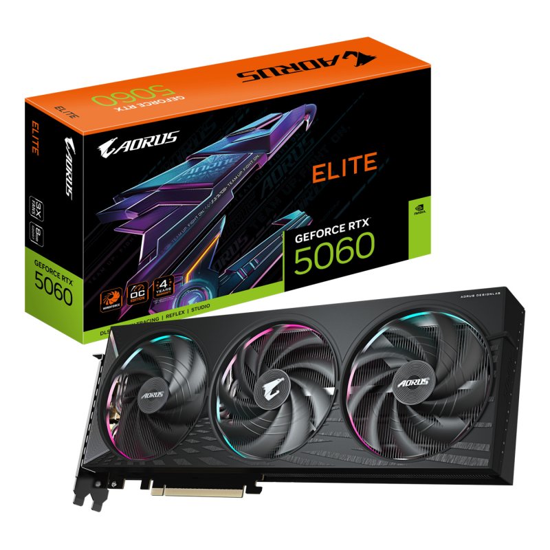 GIGABYTE AORUS GeForce RTX 5060 ELITE 8G Carte Graphique - 8GB GDDR7, 128bit, PCI-E 5.0, 2722 MHz Fréquence du cœur,