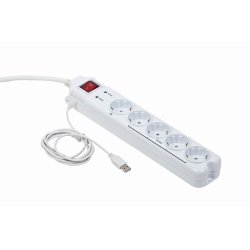 Gembird PCW-MS2G Überspannungsschutz 5 AC-Ausgänge 250 V 1.8 m Weiß