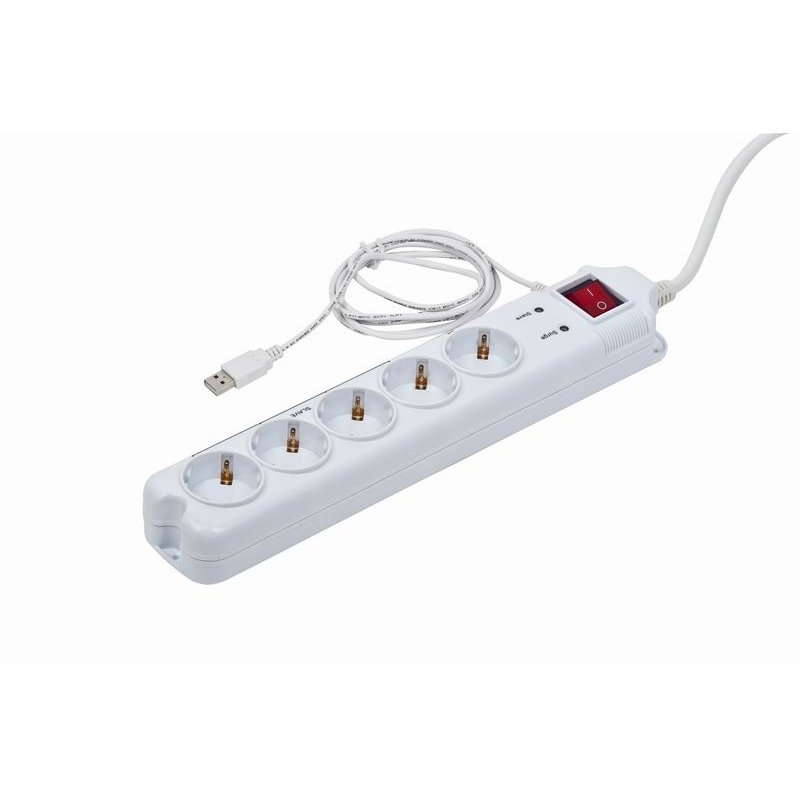 Gembird PCW-MS2G Überspannungsschutz 5 AC-Ausgänge 250 V 1.8 m Weiß