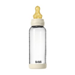BIBS - Glass Baby Bottle Round Latex Medium Flow - Ivory - 240 ml