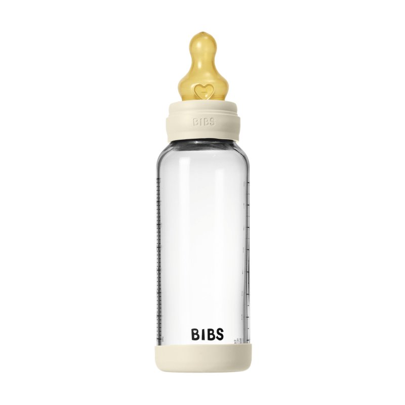 BIBS - Glass Baby Bottle Round Latex Medium Flow - Ivory - 240 ml