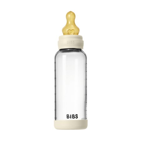 BIBS - Glass Baby Bottle Round Latex Medium Flow - Ivory - 240 ml