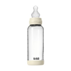 BIBS - Glass Baby Bottle Round Silicone Medium Flow - Ivory - 240 ml